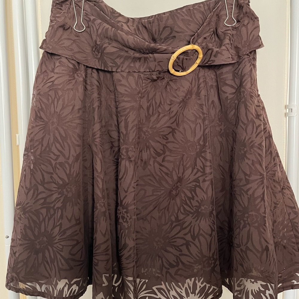 Star City Brown Floral Circle Skirt with Buckle